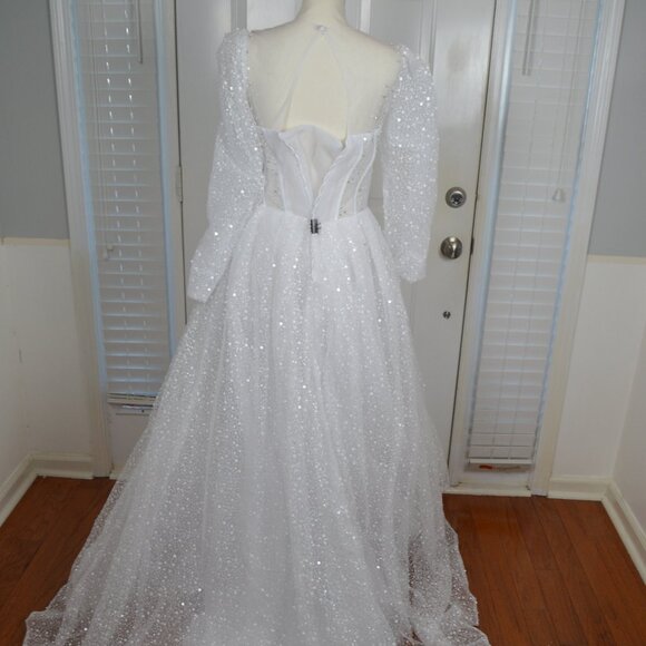 Prom Dress Ball Gown Quinceanera White Sparkly Sz 0 2 4 SEE MEASUREMENTS NWT - Picture 3 of 16
